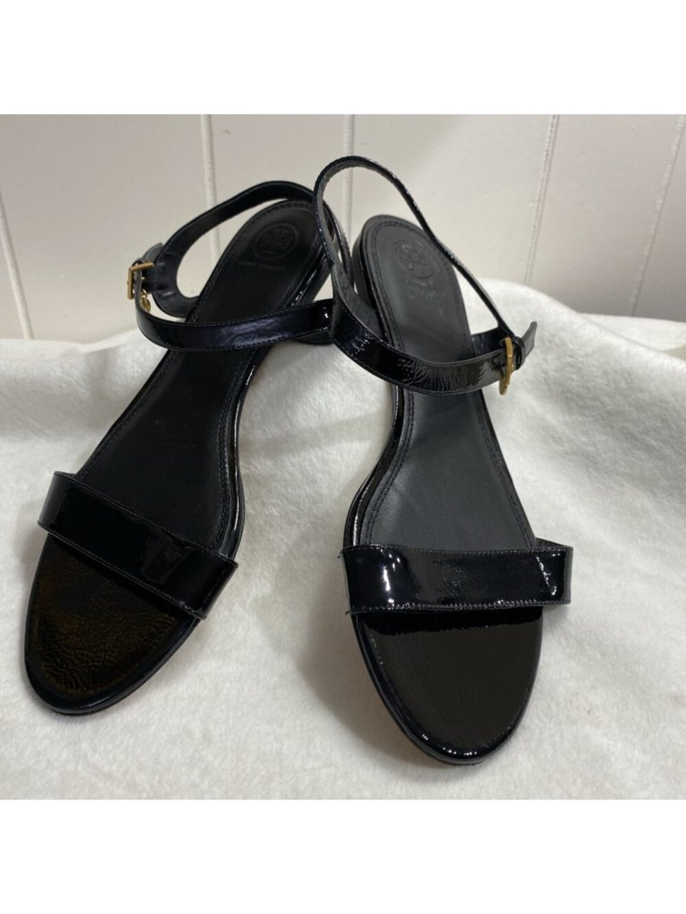 Tory Burch Women’s Laurel Black Patent Leather Ankle Strap Flats 11M, EUC
